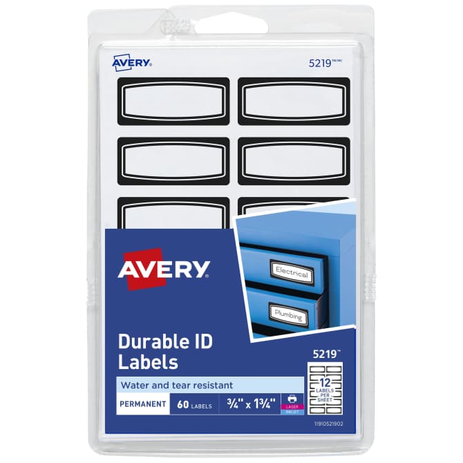 Avery® Durable ID Labels, 3/4" x 1-3/4", Black Border, Writable and ...
